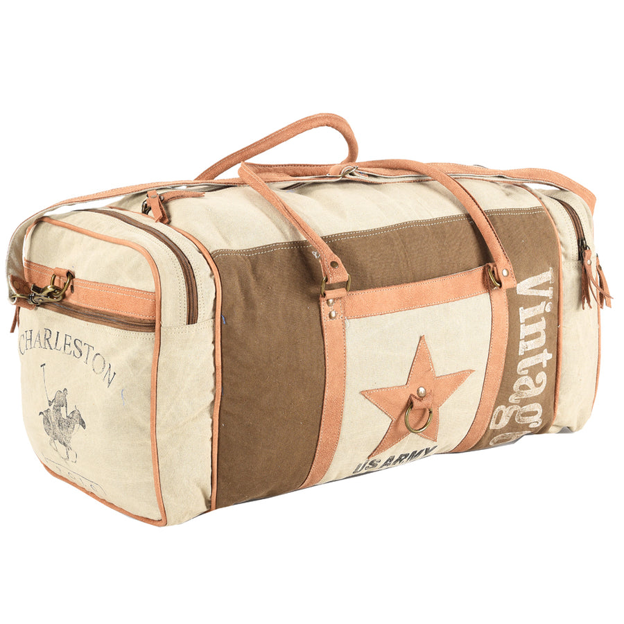 OHLAY KB581 DUFFEL Upcycled Canvas Genuine Leather women bag western by Hilason – Cowboy and equestrian accessories