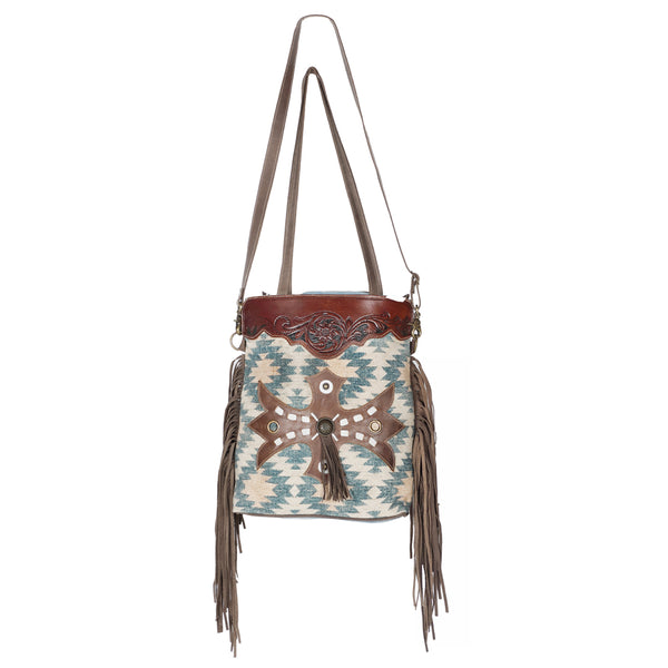 OHLAY KB587 TOTE Hand Tooled Upcycled Canvas Genuine Leather women bag by Hilason – Cowboy and equestrian accessories
