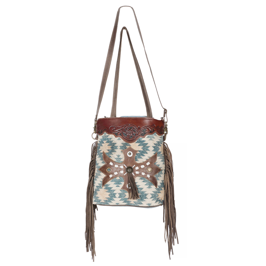 OHLAY KB587 TOTE Hand Tooled Upcycled Canvas Genuine Leather women bag by Hilason – Cowboy and equestrian accessories
