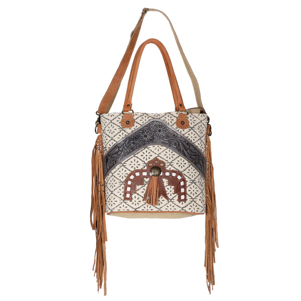 OHLAY KB588 TOTE Upcycled Canvas Genuine Leather women bag western by Hilason – Cowboy and equestrian accessories