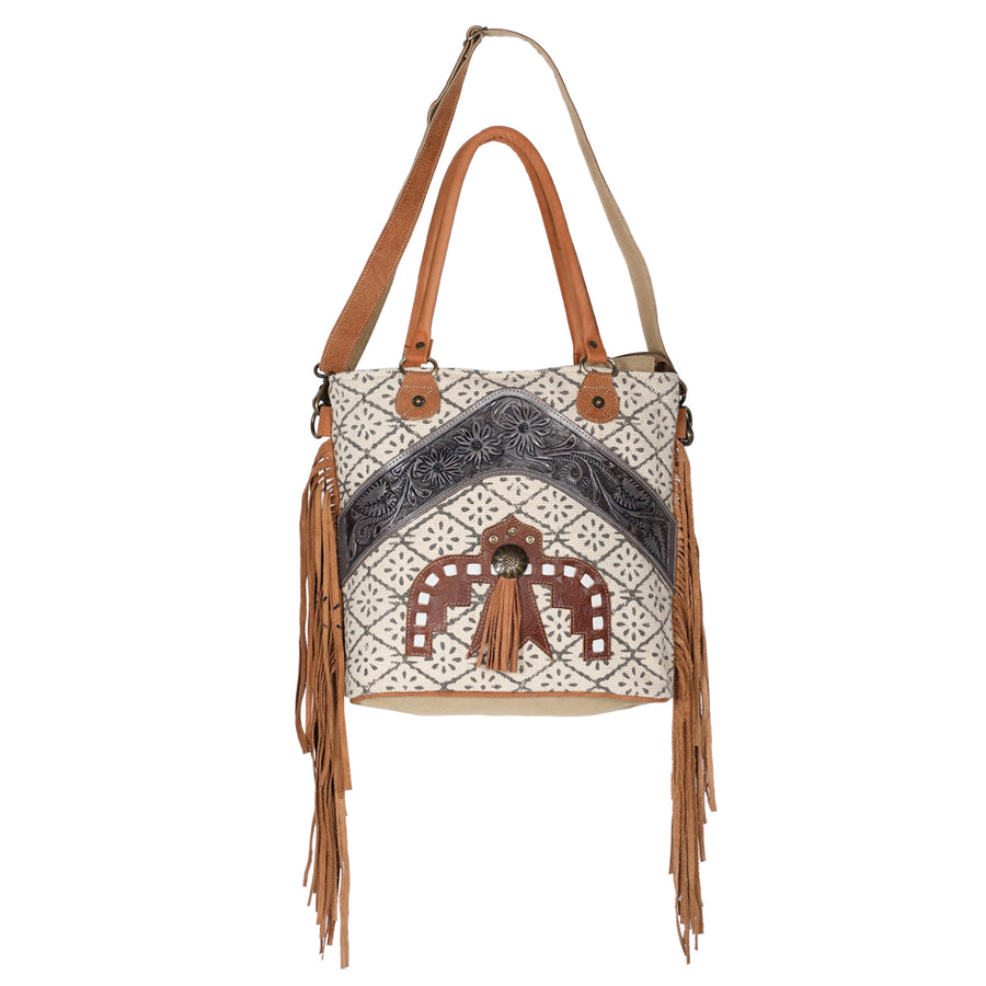 OHLAY KB588 TOTE Upcycled Canvas Genuine Leather women bag western by Hilason – Cowboy and equestrian accessories