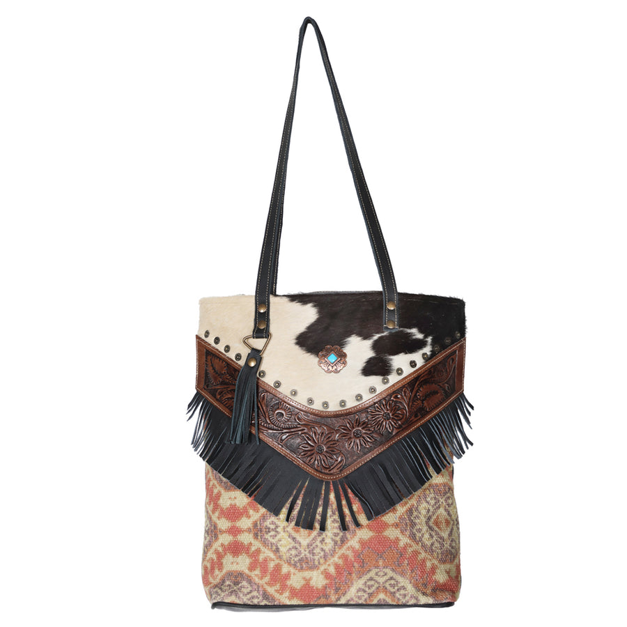 OHLAY KB590 TOTE Hand Tooled Upcycled Wool Canvas Hair-on Genuine by Hilason – Cowboy and equestrian accessories