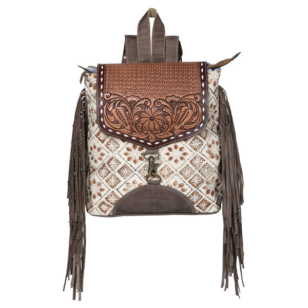 OHLAY KB601 Backpack Hand Tooled Upcycled Canvas Genuine Leather women by Hilason – Cowboy and equestrian accessories
