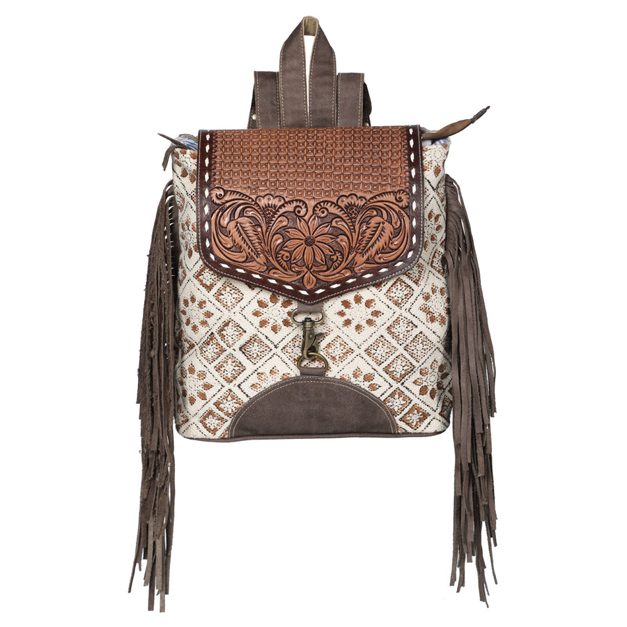 OHLAY KB601 Backpack Hand Tooled Upcycled Canvas Genuine Leather women by Hilason – Cowboy and equestrian accessories