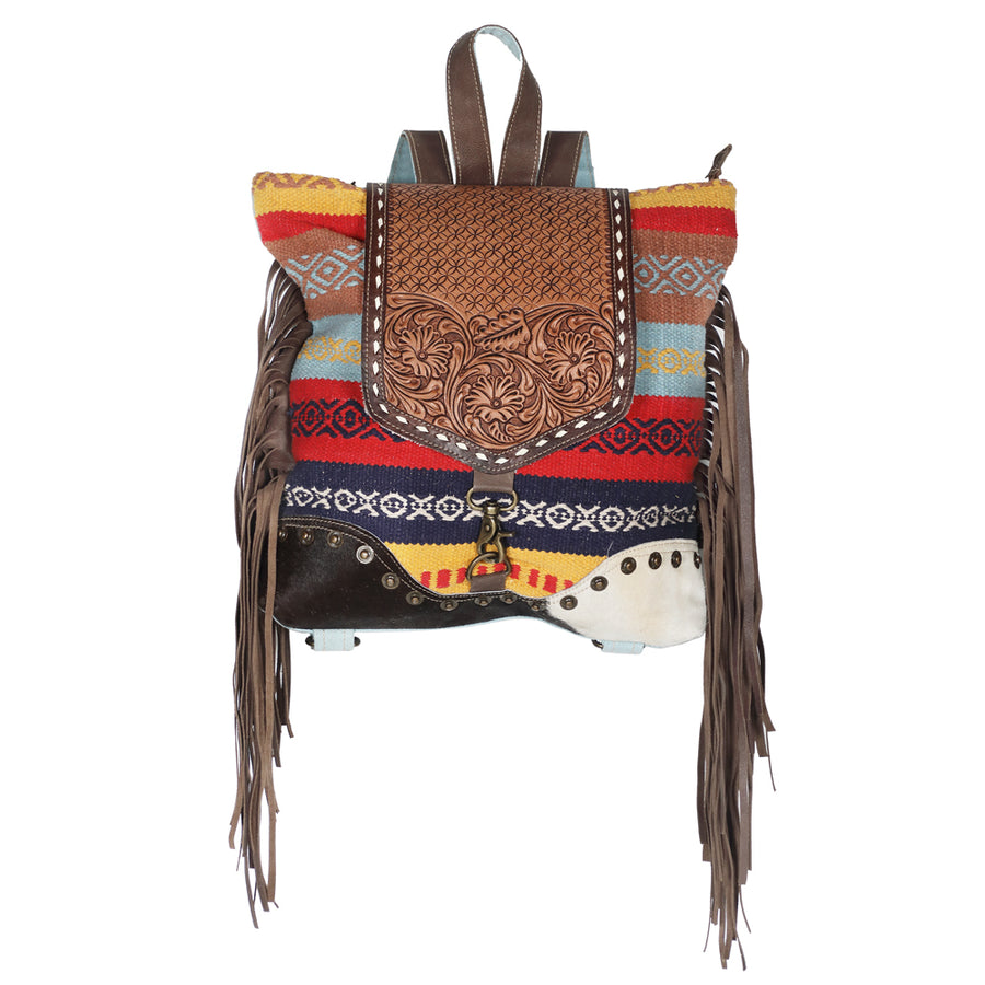 OHLAY KB603 Backpack Hand Tooled Upcycled Canvas Hair-On Genuine by Hilason – Cowboy and equestrian accessories