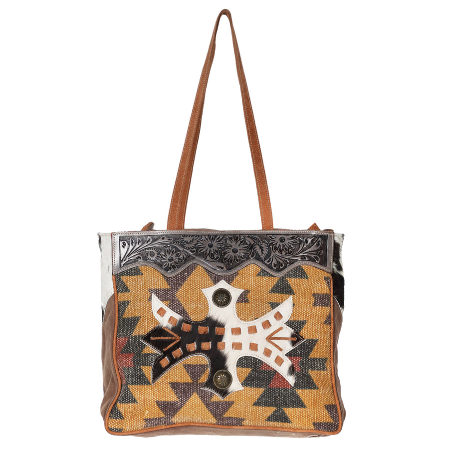 OHLAY WEEKENDER Hand Tooled Upcycled Wool Upcycled Canvas Hair-on Genuine Leather women bag western handbag purse - Uhorse