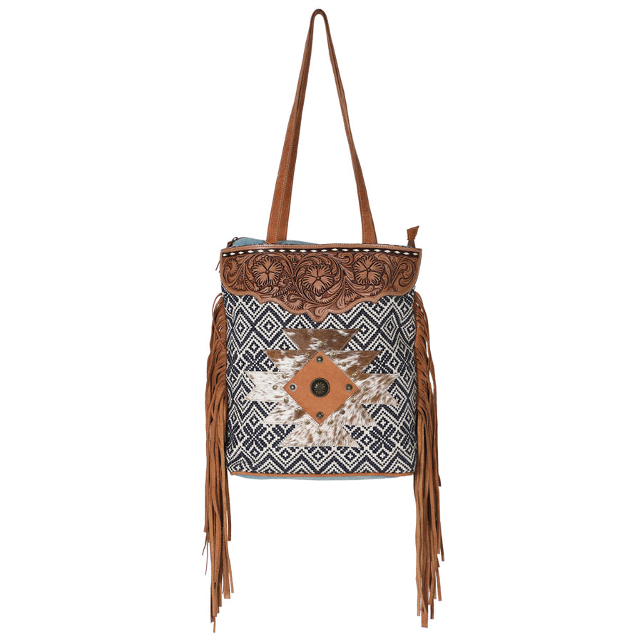 OHLAY KB605 TOTE Hand Tooled Upcycled Wool Hair-on Genuine Leather by Hilason – Cowboy and equestrian accessories