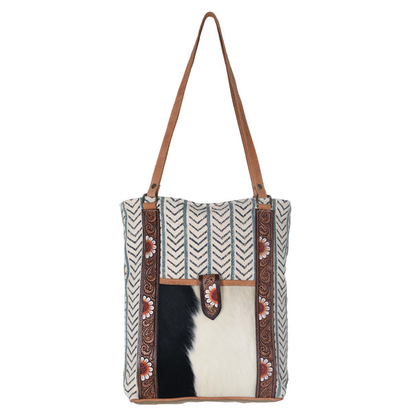 OHLAY KB608 TOTE Hand Tooled Upcycled Wool Canvas Hair-on Genuine by Hilason – Cowboy and equestrian accessories