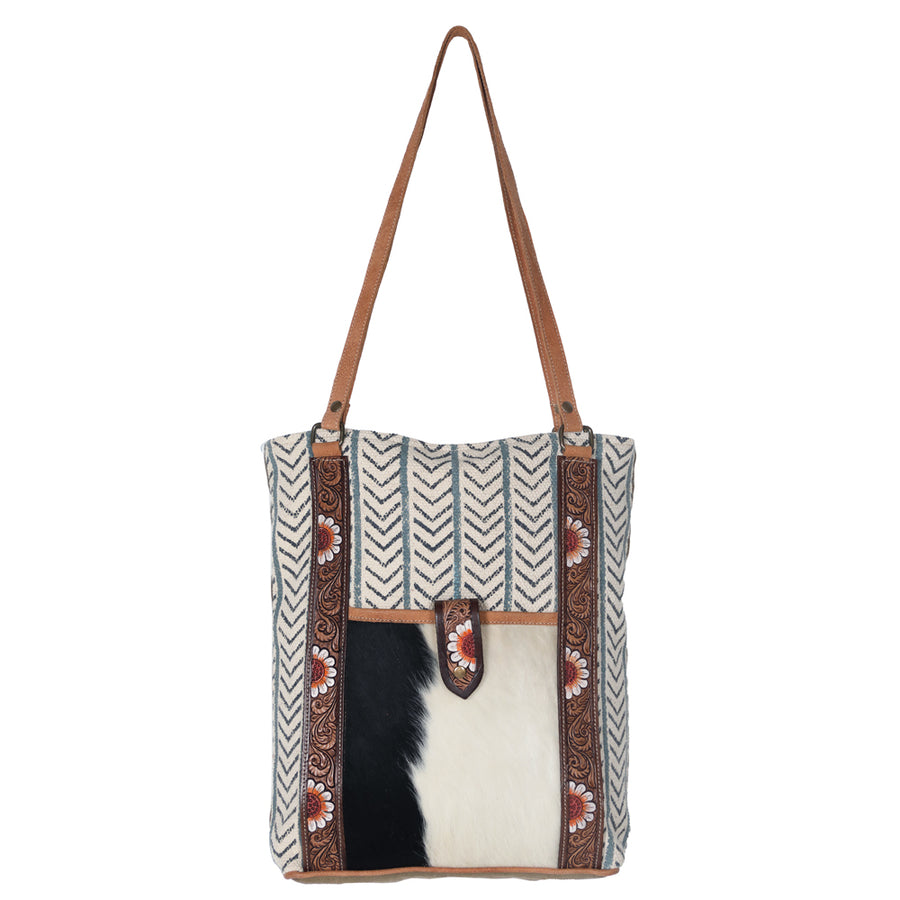 OHLAY KB608 TOTE Hand Tooled Upcycled Wool Canvas Hair-on Genuine by Hilason – Cowboy and equestrian accessories