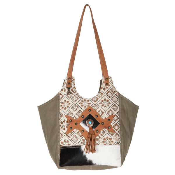 OHLAY KB611 TOTE Upcycled Wool Canvas Hair-on Genuine Leather women by Hilason – Cowboy and equestrian accessories
