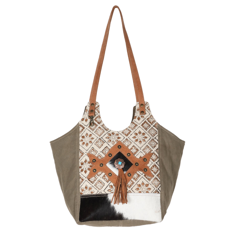 OHLAY KB611 TOTE Upcycled Wool Canvas Hair-on Genuine Leather women by Hilason – Cowboy and equestrian accessories