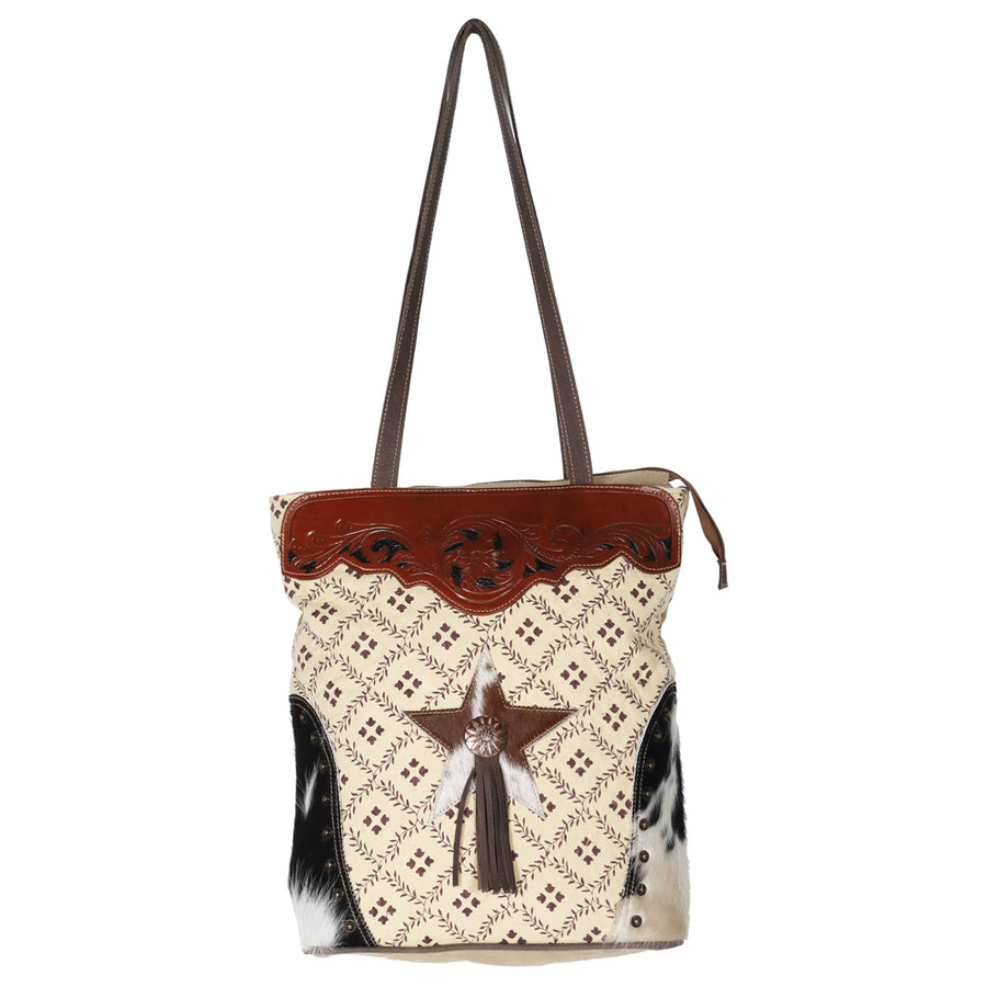 OHLAY KB612 TOTE Upcycled Canvas Embossed Hair-on Genuine Leather by Hilason – Cowboy and equestrian accessories