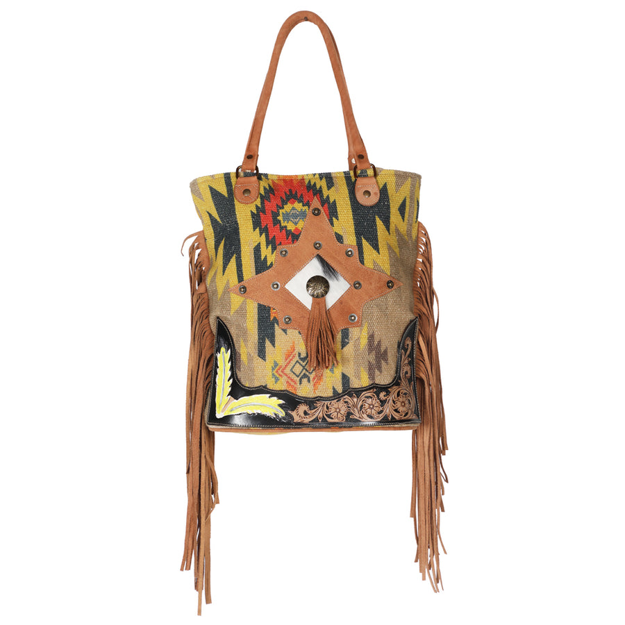 OHLAY KB616 TOTE Hand Tooled Upcycled Wool Canvas Hair-on Genuine by Hilason – Cowboy and equestrian accessories