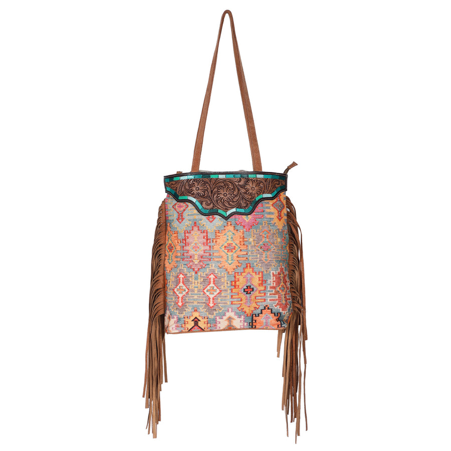 OHLAY KB619 TOTE Hand Tooled Upcycled Canvas Genuine Leather women bag by Hilason – Cowboy and equestrian accessories