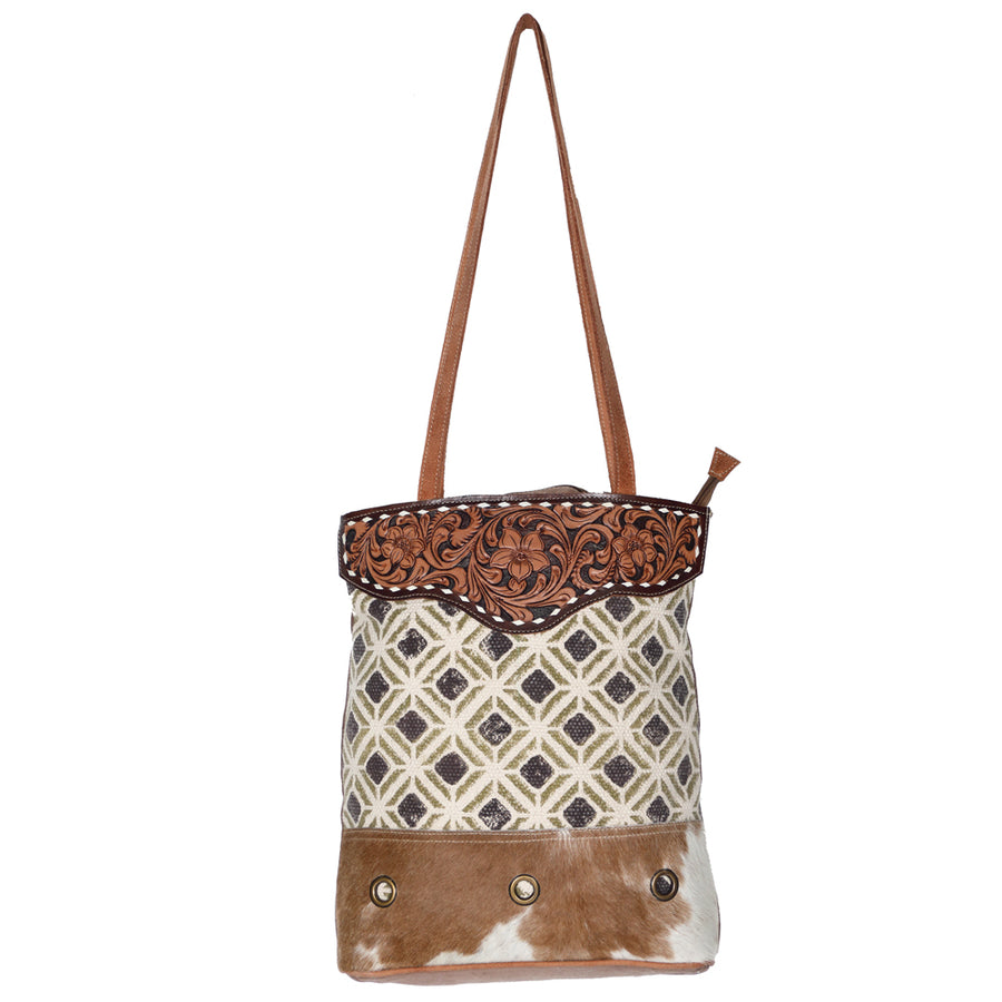 OHLAY KB621 TOTE Hand Tooled Upcycled Wool Canvas Hair-on Genuine by Hilason – Cowboy and equestrian accessories
