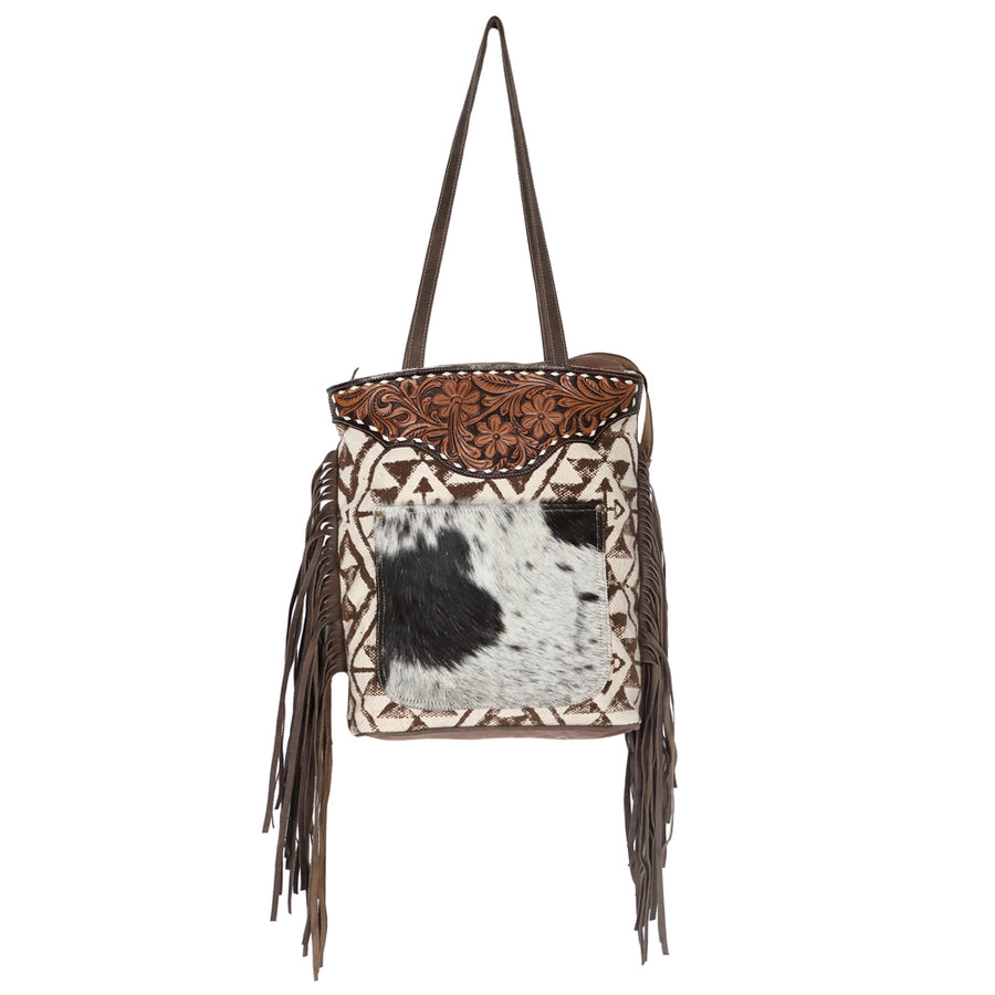 OHLAY KB622 TOTE Hand Tooled Upcycled Wool Canvas Hair-on Genuine by Hilason – Cowboy and equestrian accessories