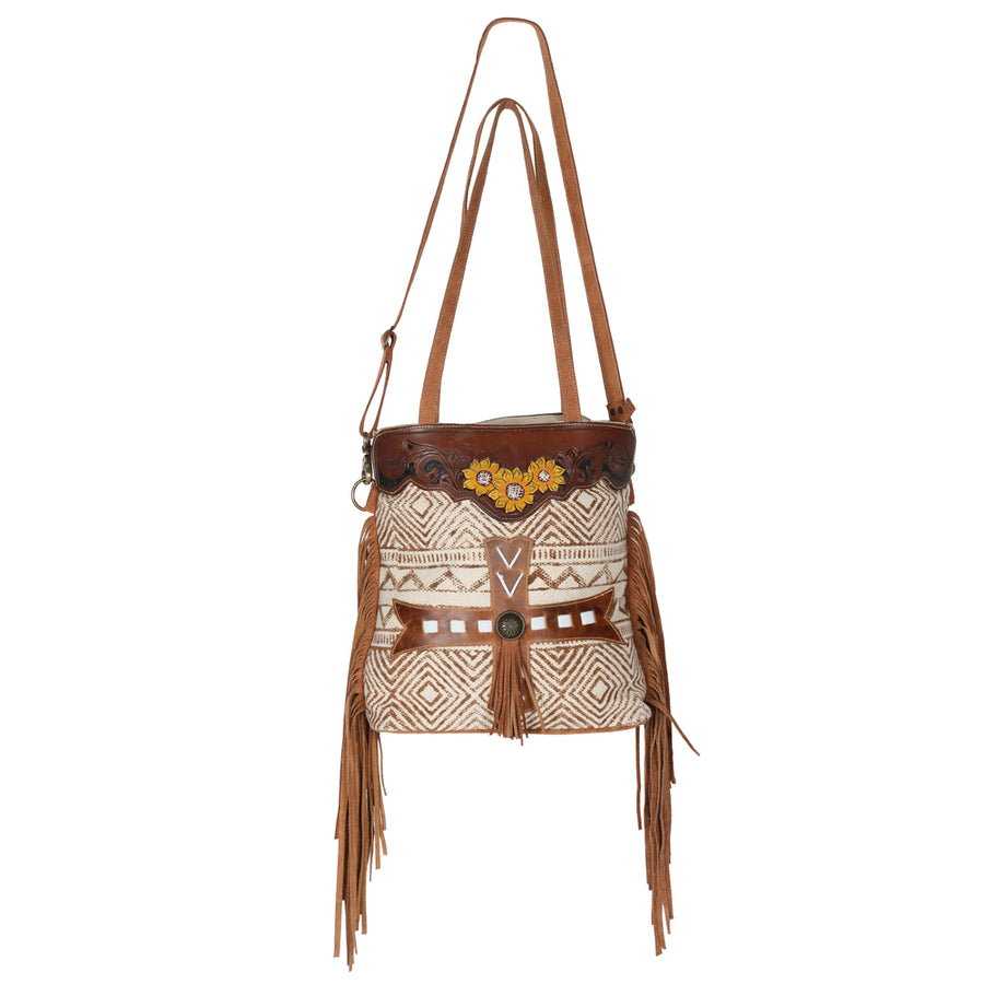 OHLAY KB623 TOTE Hand Tooled Upcycled Wool Canvas Genuine Leather by Hilason – Cowboy and equestrian accessories