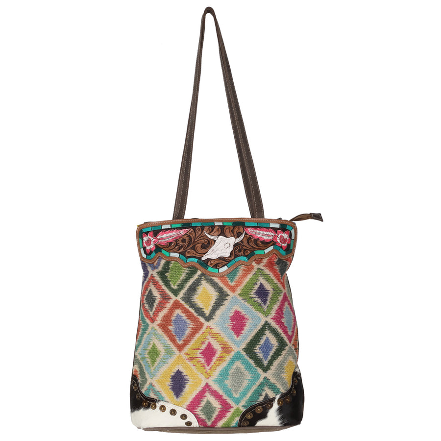 OHLAY KB625 TOTE Hand Tooled Upcycled Wool Canvas Hair-on Genuine by Hilason – Cowboy and equestrian accessories