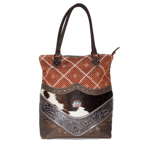 OHLAY KB626 TOTE Hand Tooled Upcycled Wool Canvas Hair-on Genuine by Hilason – Cowboy and equestrian accessories