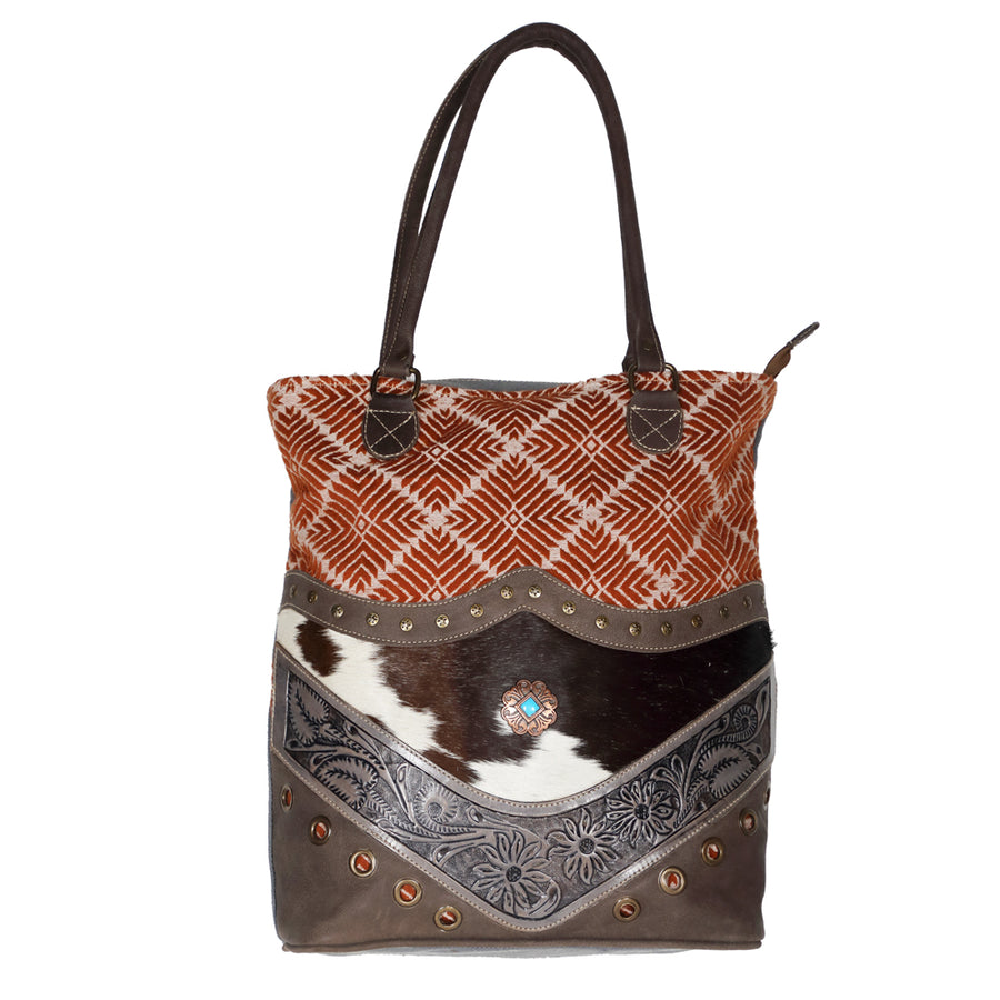 OHLAY KB626 TOTE Hand Tooled Upcycled Wool Canvas Hair-on Genuine by Hilason – Cowboy and equestrian accessories