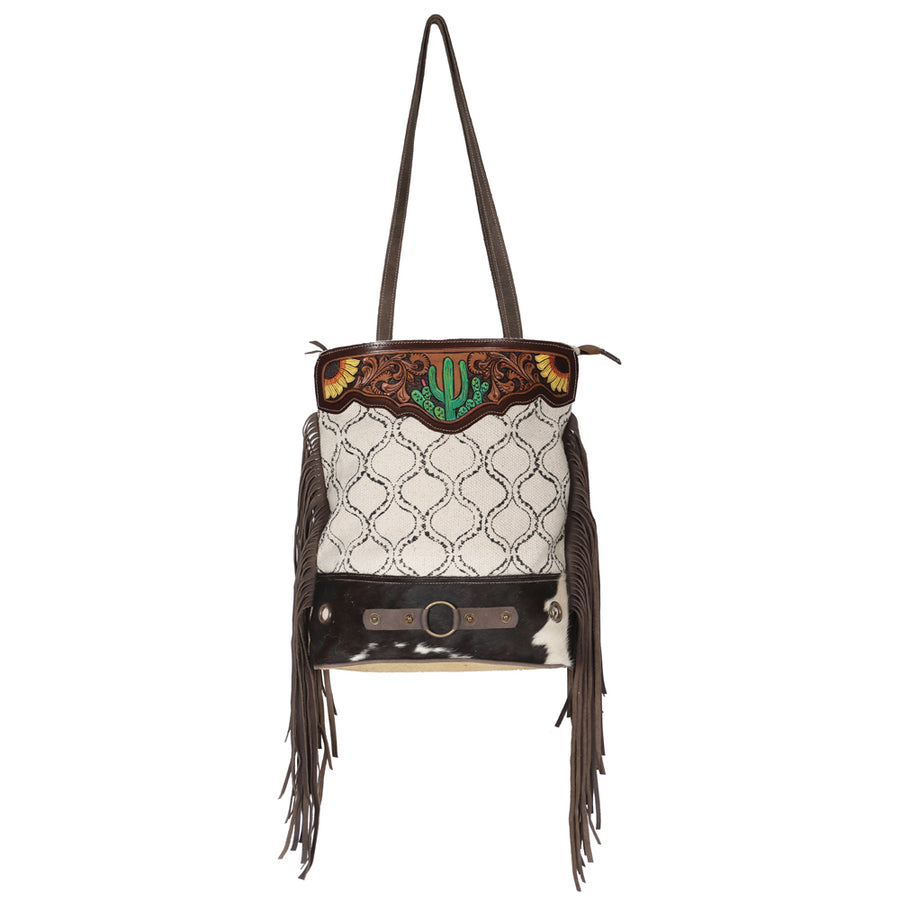 OHLAY KB627 TOTE Hand Tooled Upcycled Wool Canvas Hair-on Genuine by Hilason – Cowboy and equestrian accessories