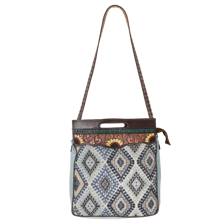 OHLAY KB632 Cross Body Hand Tooled Upcycled Canvas Genuine Leather by Hilason – Cowboy and equestrian accessories