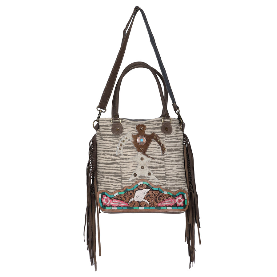 OHLAY KB635 TOTE Hand Tooled Upcycled Wool Hair-on Genuine Leather by Hilason – Cowboy and equestrian accessories