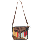 OHLAY KB636 Cross Body Hand Tooled Upcycled Wool Upcycled Canvas Hair-On Genuine Leather women bag western handbag purse