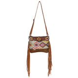 OHLAY KB641 Cross Body Hand Tooled Upcycled Canvas Hair-On Genuine Leather women bag western handbag purse