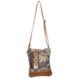 OHLAY KB642 Cross Body Hand Tooled Upcycled Canvas Embossed Genuine Leather women bag western handbag purse