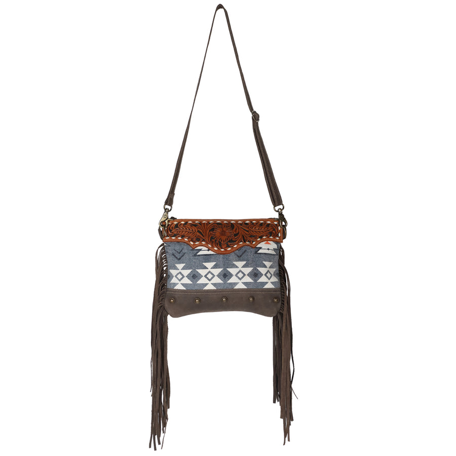 OHLAY KB644 Cross Body Hand Tooled Upcycled Canvas Genuine Leather by Hilason – Cowboy and equestrian accessories