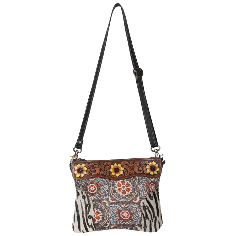 OHLAY KB650 Cross Body Hand Tooled Upcycled Canvas Hair-On Genuine by Hilason – Cowboy and equestrian accessories