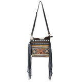 OHLAY KB651 Cross Body Upcycled Canvas Hair-On Genuine Leather women bag western handbag purse