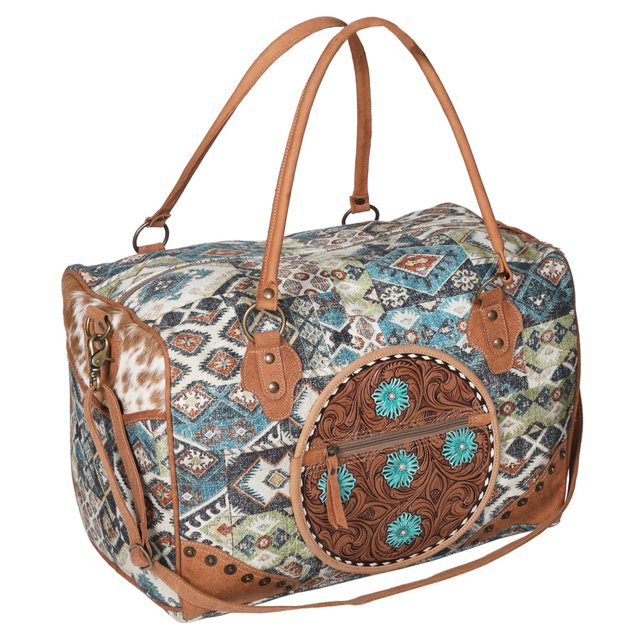 OHLAY KB660 DUFFEL Hand Tooled Upcycled Canvas Hair-on Genuine Leather by Hilason – Cowboy and equestrian accessories
