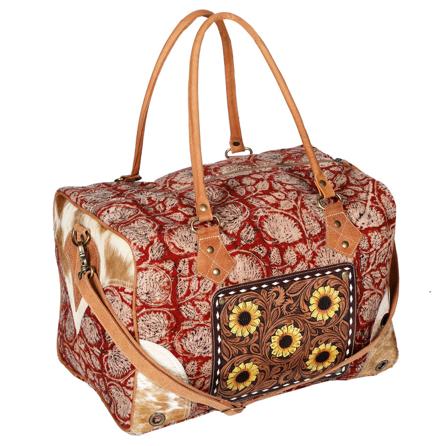 OHLAY KB662 DUFFEL Hand Tooled Upcycled Canvas Hair-on Genuine Leather by Hilason – Cowboy and equestrian accessories