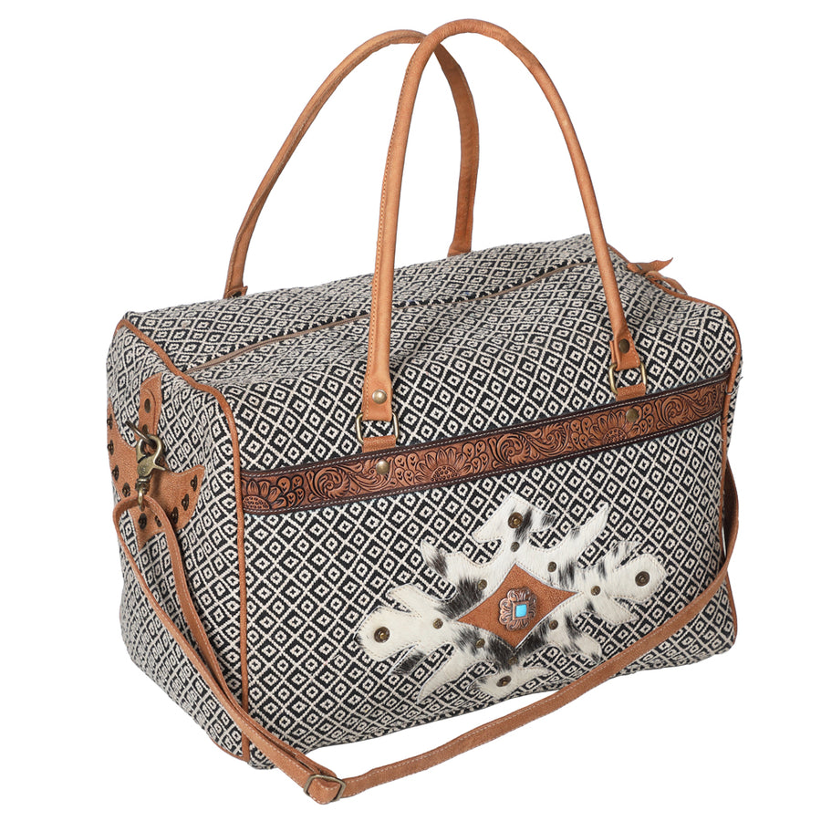 OHLAY KB663 DUFFEL Hand Tooled Upcycled Canvas Hair-on Genuine Leather by Hilason – Cowboy and equestrian accessories