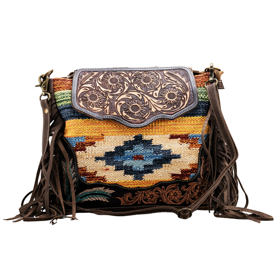 OHLAY KB676 Cross Body Hand Tooled Upcycled Wool Upcycled Canvas by Hilason – Cowboy and equestrian accessories