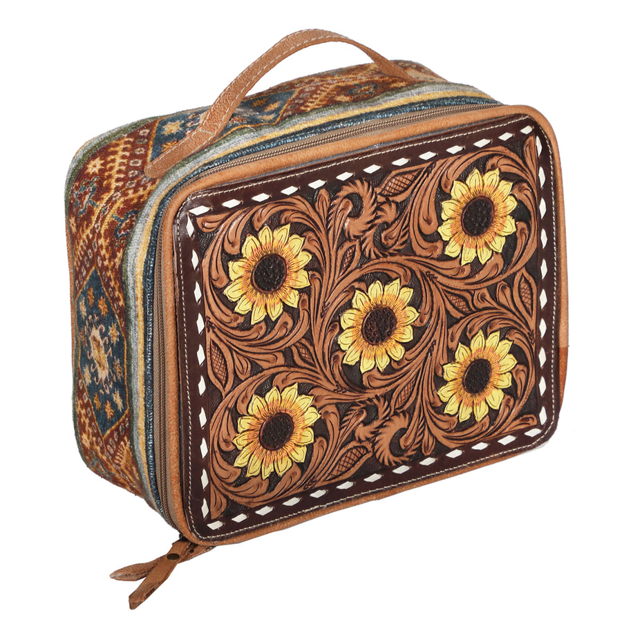 OHLAY KB695 JEWELRY CASE Hand Tooled Upcycled Canvas Genuine Leather by Hilason – Cowboy and equestrian accessories