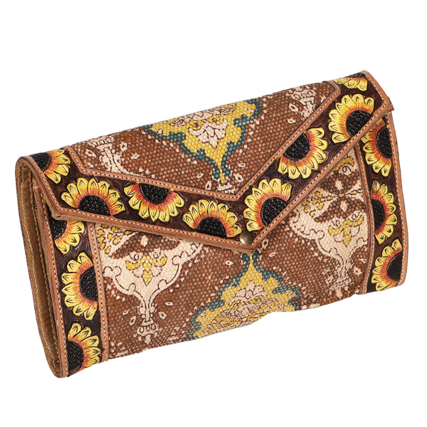 OHLAY WALLET Hand Tooled Upcycled Wool Genuine Leather women bag western handbag purse - Uhorse