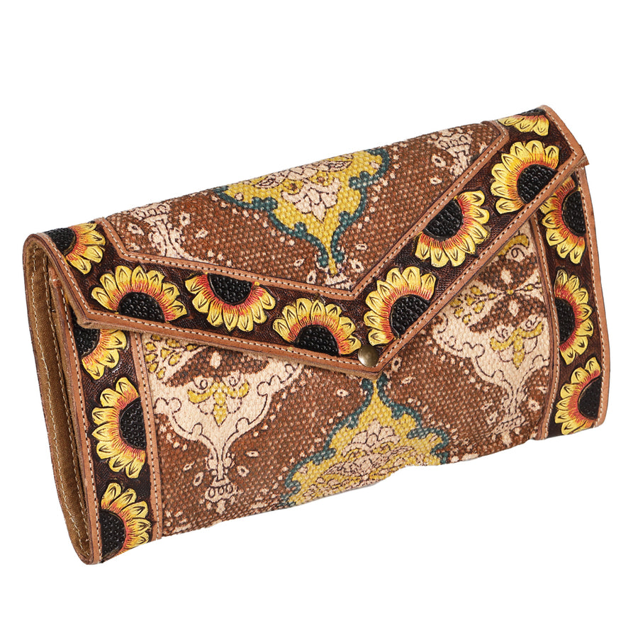 OHLAY WALLET Hand Tooled Upcycled Wool Genuine Leather women bag western handbag purse - Uhorse