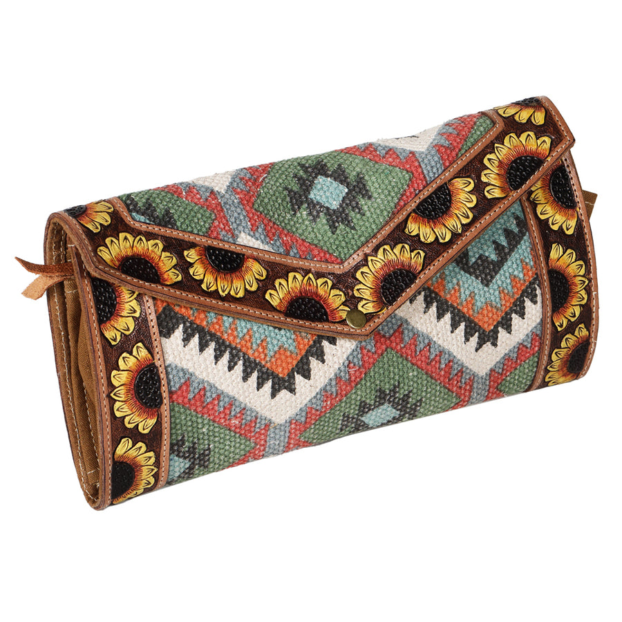 OHLAY WALLET Hand Tooled Upcycled Wool Genuine Leather women bag by Hilason – Cowboy and equestrian accessories