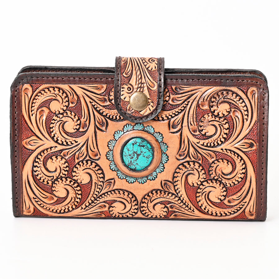 American Darling Hand Tooled Floral Carved Genuine Leather Clutch Bag Vegetable-Tanned Eco-Friendly Western Wallet