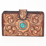 American Darling Hand Tooled Floral Carved Genuine Leather Clutch Bag Vegetable-Tanned Eco-Friendly Western Wallet