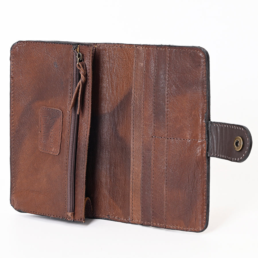 American Darling Hand Tooled Floral Carved Genuine Leather Clutch Bag Vegetable-Tanned Eco-Friendly Western Wallet