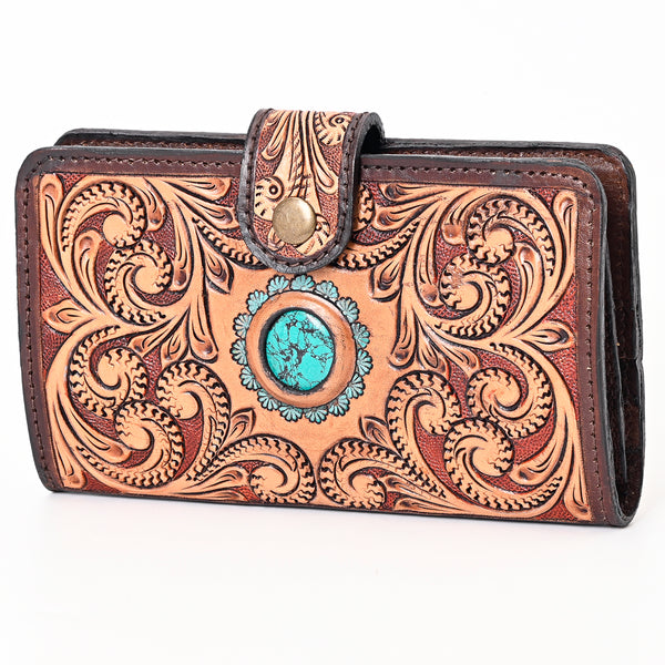 American Darling Hand Tooled Floral Carved Genuine Leather Clutch Bag - Uhorse
