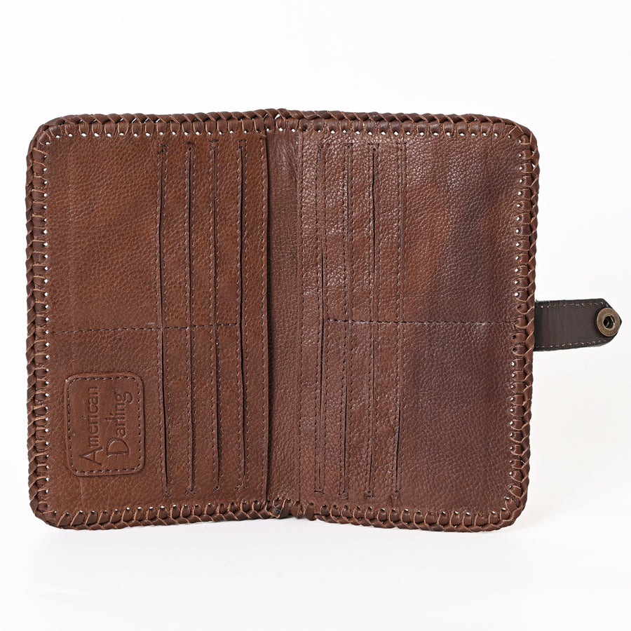 American Darling Hand Tooled Floral Carved Genuine Leather Braided Clutch Bag Vegetable-Tanned Eco-Friendly Western Wallet