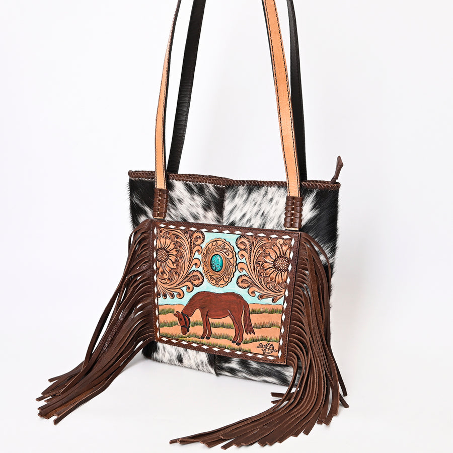 American Darling Tote Hair-On Hand Tooled Genuine Leather W. Women Bag by Hilason – Cowboy and equestrian accessories