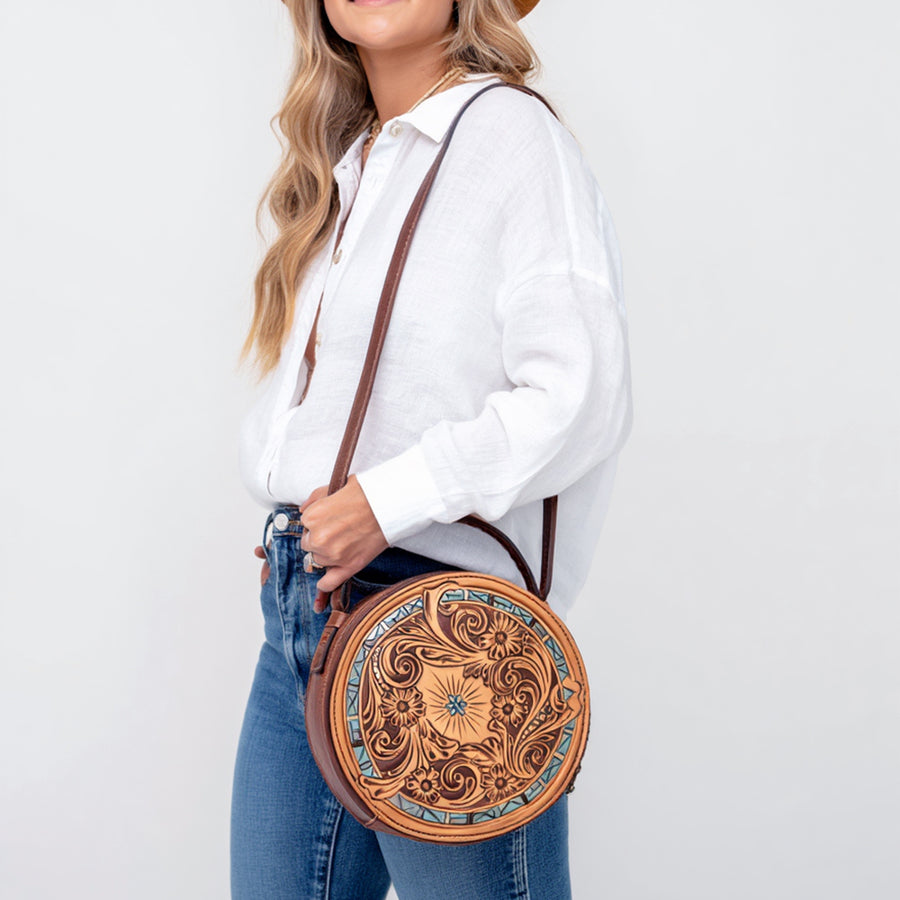 American Darling Canteen Bag Hand Tooled Genuine Leather Western Women | Handbag Purse Travel Clutch