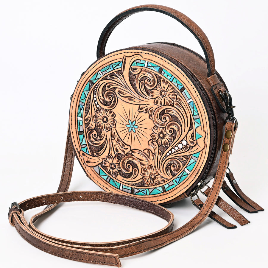 American Darling Western Tooled Leather Canteen Bag Floral Carved Inlay - Hilason