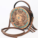 American Darling Western Tooled Leather Canteen Bag Floral Carved Inlay - Hilason